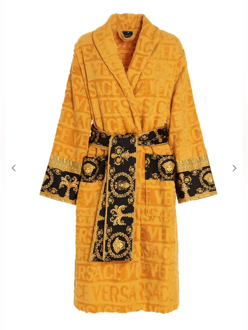 Versace Gold & Black Barocco Logo Terry Robe